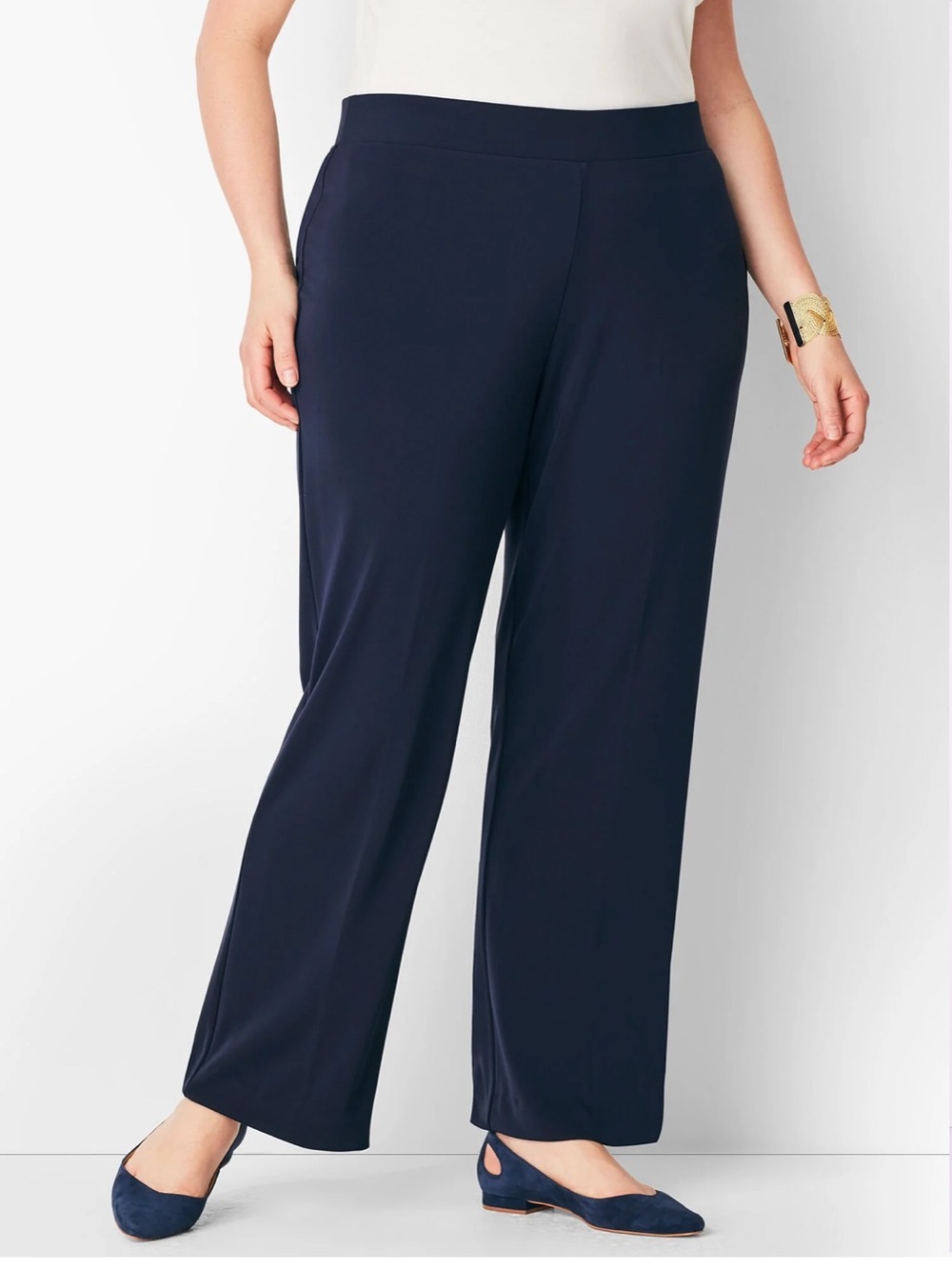 Talbots MATTE JERSEY STRAIGHT-LEG PANTS PLUS SIZE 1X Navy Blue Classic Preppy